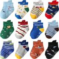 thumbnail image 1 of Calcetines Aroveea para niños pequeños, paquete de 12 unidades, algodón, antideslizantes, 1-3T, 1 of 6