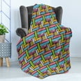thumbnail image 4 of Abstract Soft Flannel Fleece Throw Blanket, Ornamental Squared Design Colorful Retro Pattern Stars Swirls Lines Dots, Cozy Plush for Indoor and Outdoor Use, 70" x 90", Multicolor, by Ambesonne, 4 of 5