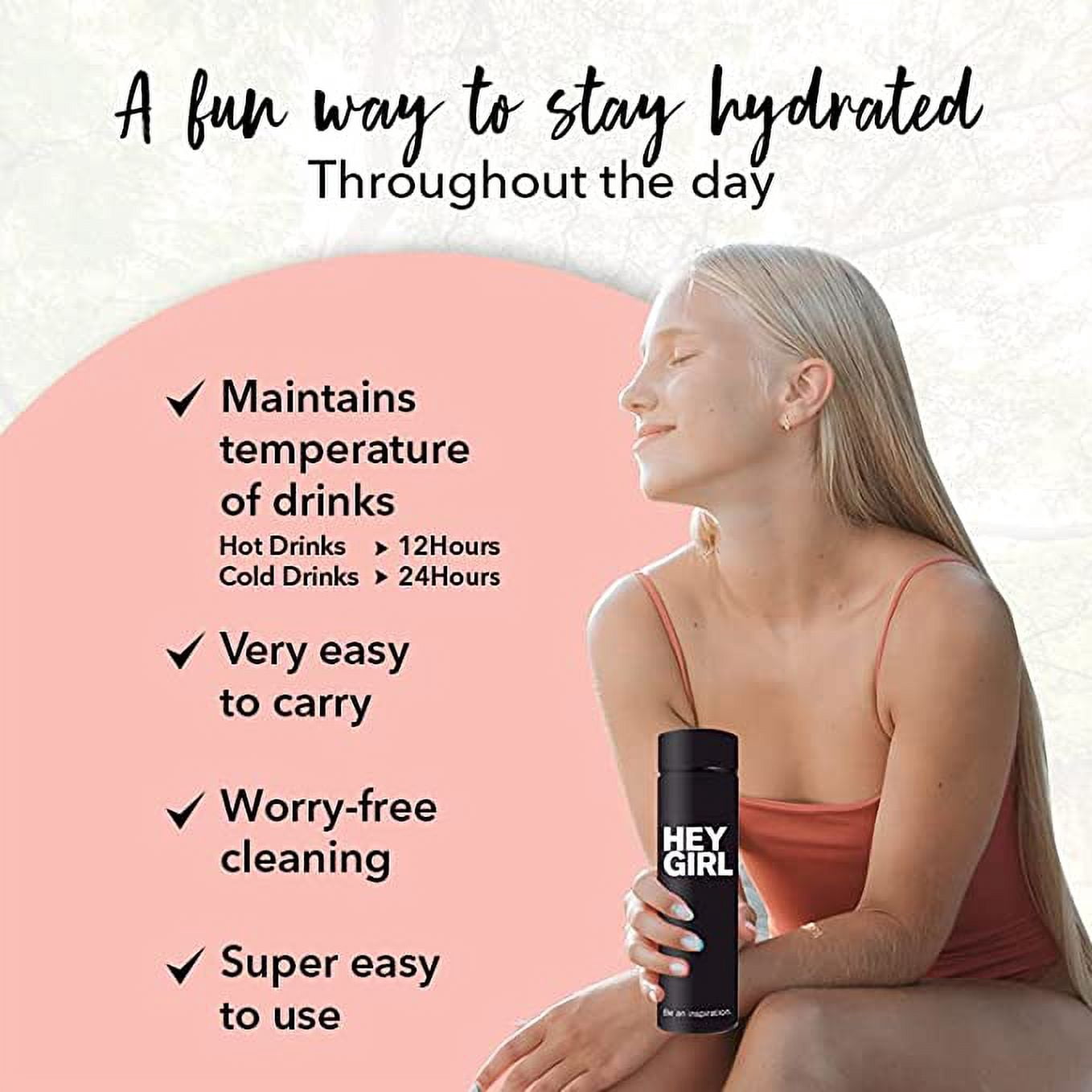 Hey Girl Tea Infuser Bottle 450ml - Insulated Stainless Steel Water Bottle (Black)