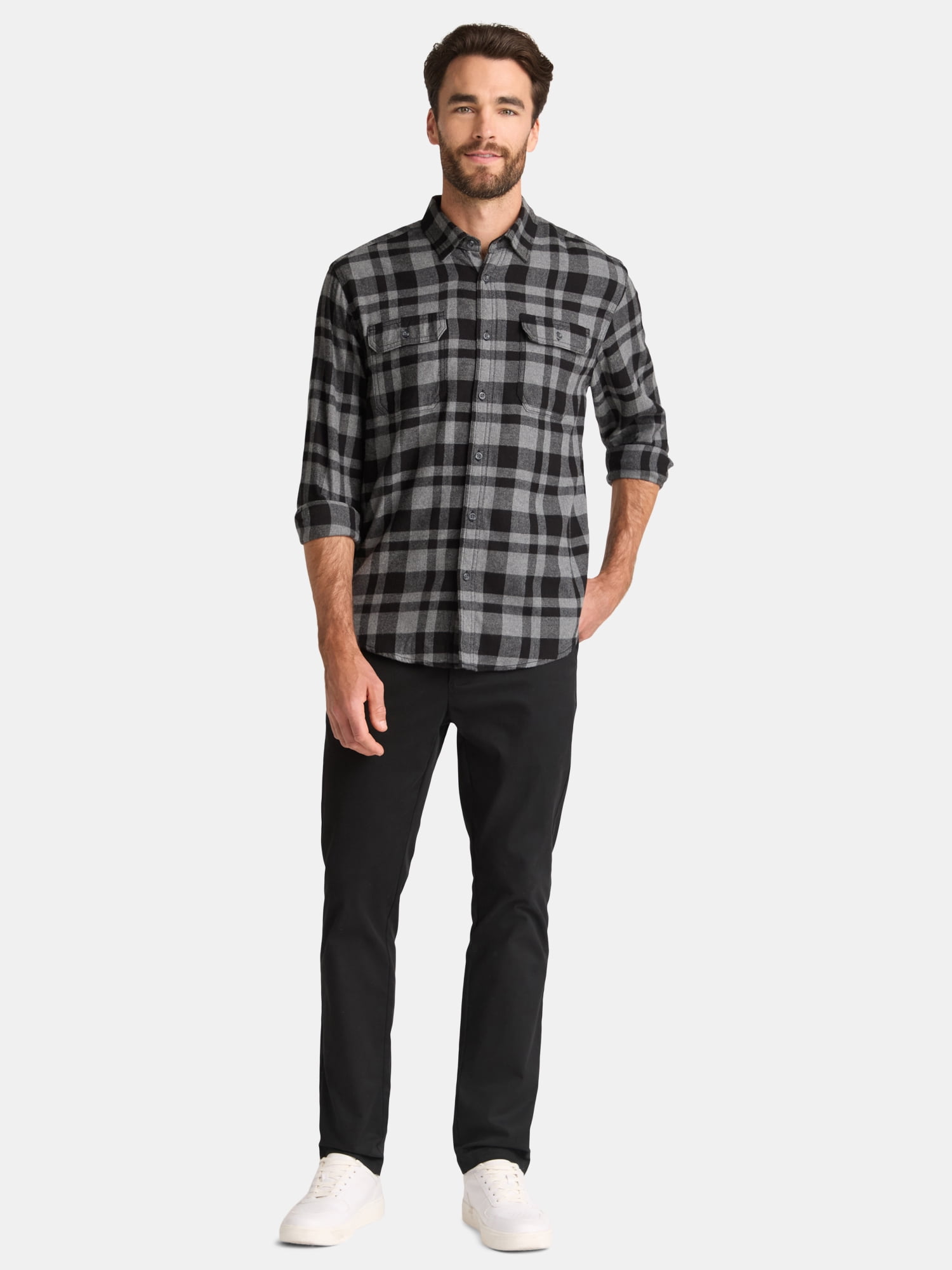 George Men's & Big Men's Relaxed Fit Double Pocket Flannel Shirt, Sizes XS-3XLT