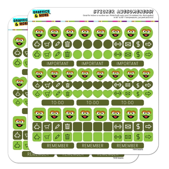 Sesame Street Oscar the Grouch Face Planner Calendar Scrapbooking Crafting Sticker Set