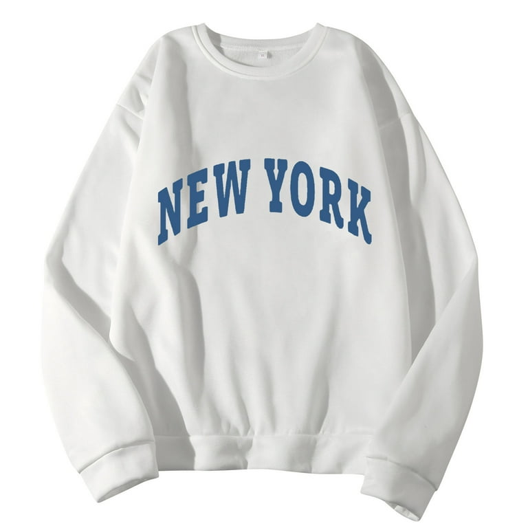 2DXuixsh Mens Oversized Sweatshirt New York Men Women Letter Graphic Print  Round Neck Long Sleeve Tops Sweatshirt Mens Zip Hoodie Polyester White M