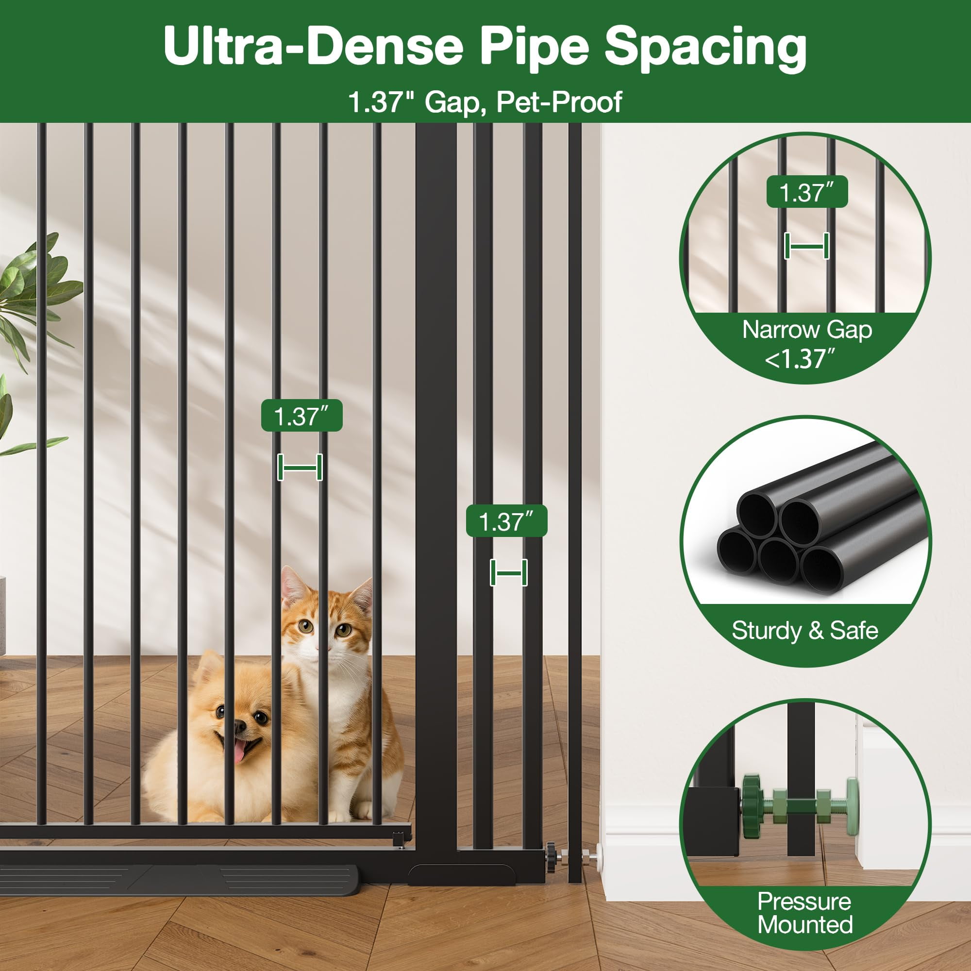 Cofiyard 55" Extra Tall Pet Gate, Dog Gate with 1.37" Gap,Adjustable 29.9"-45.3" Wide Metal Cat Gate, Auto Close Pet Gate for Doorway, No Drilling,Black