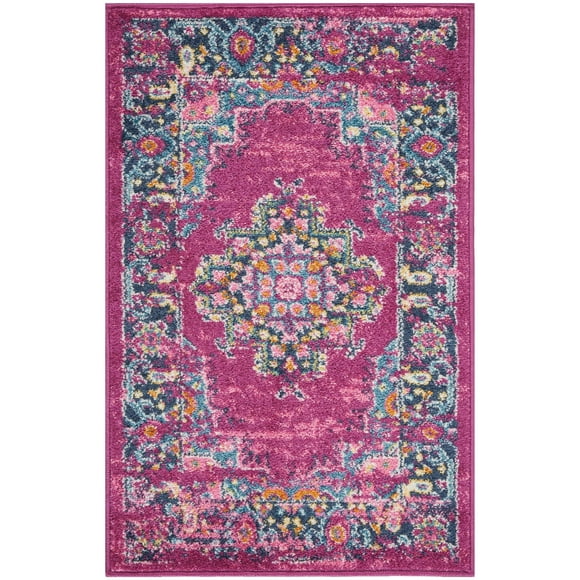 homeroots home decor 385259 2’ x 3’ Fuchsia and Blue Distressed Scatter Rug