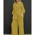 thumbnail image 2 of Women's Casual Trousers Suit Set Stylish Comfortable Blouse And Pants Outfit For Daily Wear Elegant Solid Color Matching Ensemble lounge sets, 2 of 4