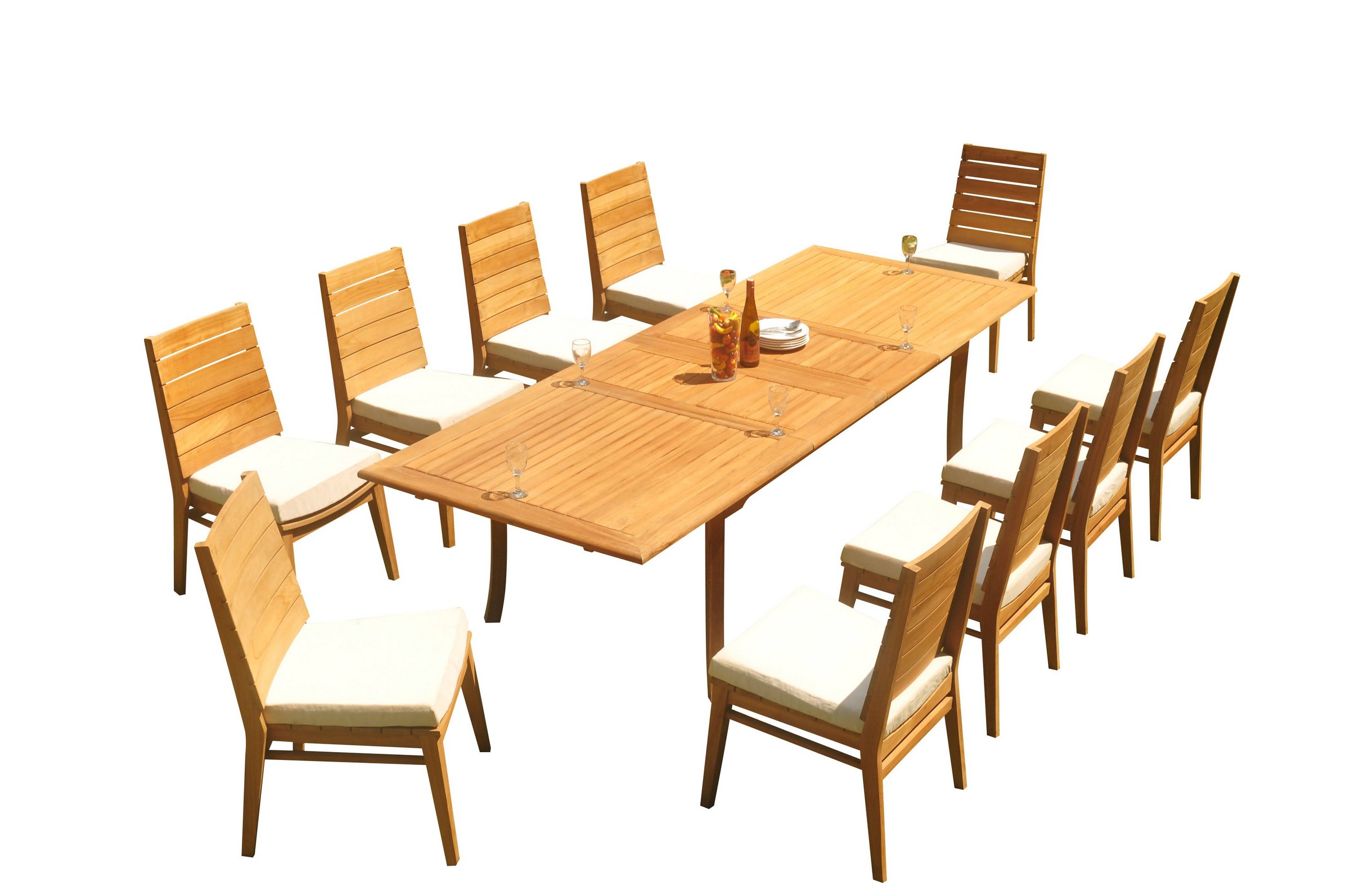 GradeA Teak Dining Set 10 Seater 11 Pc 118" Rectangle Table And 10