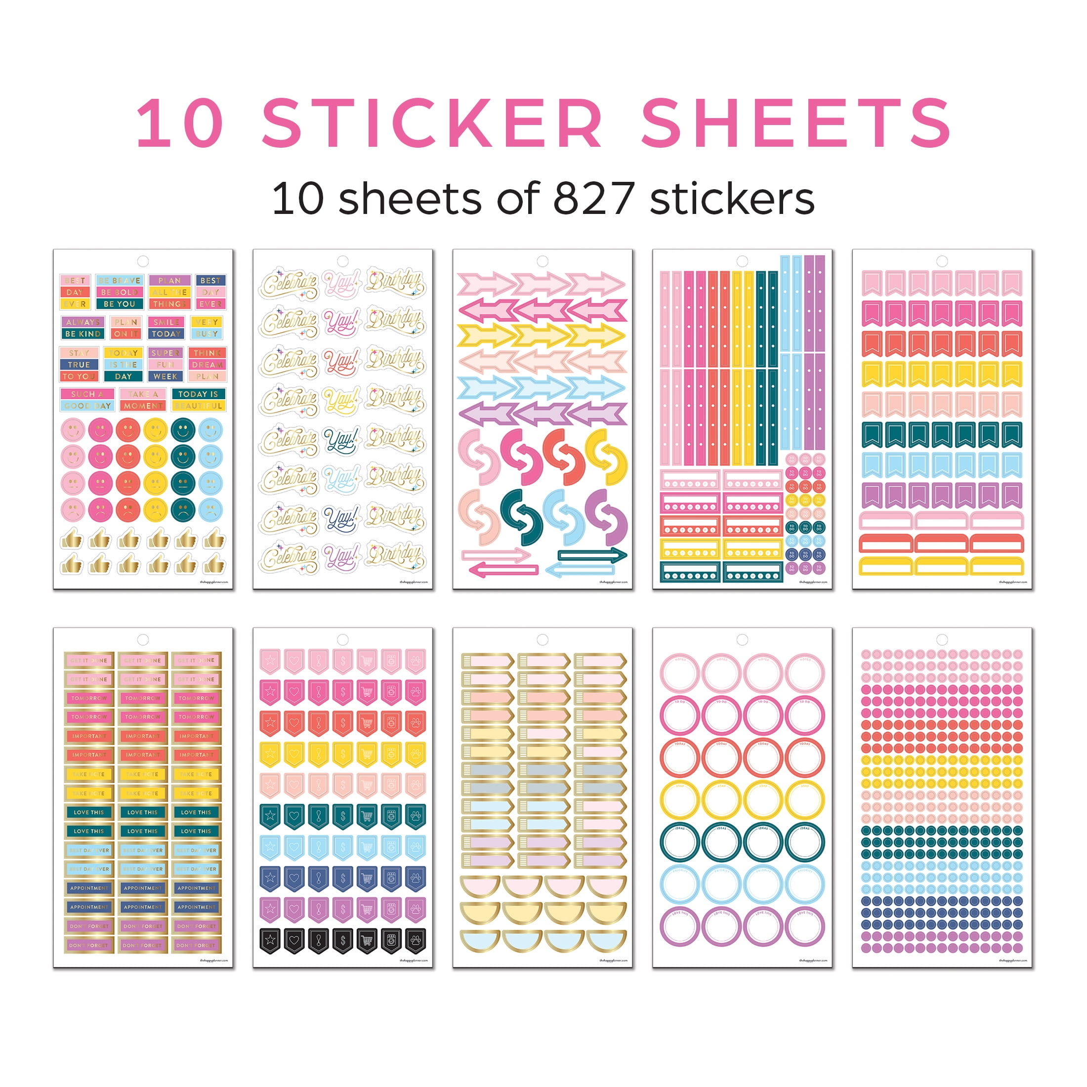 Pack of 10 Sticker Sheets, Colorful Sticker Sheet, Kindness Stickers,  Bright Sticker Sheet, Encouraging Labels, Girly Stickers, Planner 