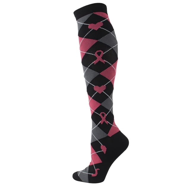 Aboser Women & Men Sports Compression Socks 15-20 mmHg Pink Ribbon Breast Cancer Awareness High Socks for Outdoor/running/nusing