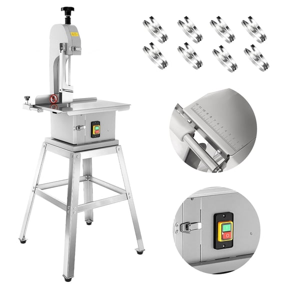 2500W Electric Bone Saw Machine, Commercial Meat Slicer with Portable Stand, 8 Saw Blades, 0.04-10" Cutting Thickness, Stainless Steel Bandsaw Machine for Beef, Ribs