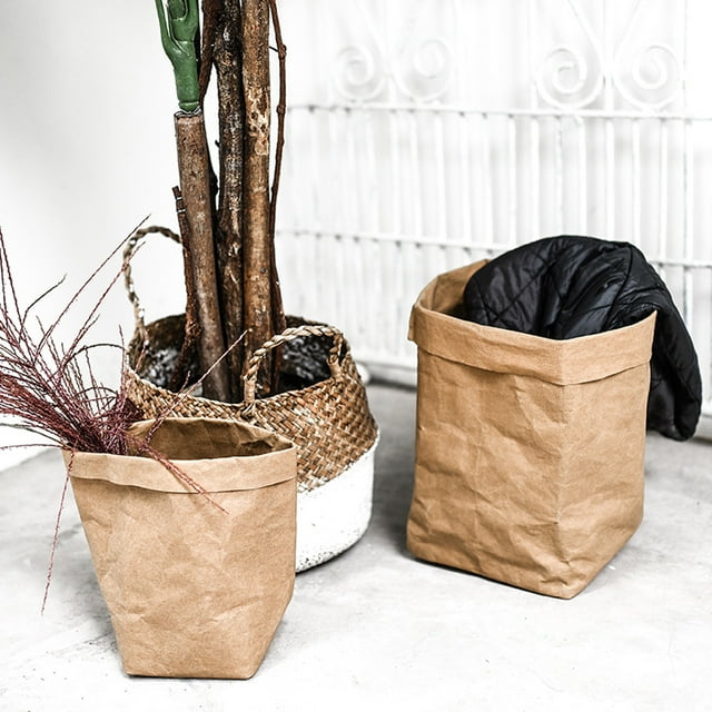 Washable Kraft Paper Bag Plant Flowers Pots Multifunction Home Storage Bag Brown