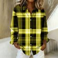 thumbnail image 2 of YUGYXL Women's V Neck Plaid Shirts Flannel Casual Blouses Button-Down Business Loose Tops Long Sleeve Fall Outfits Yellow Sweatshirt S, 2 of 3
