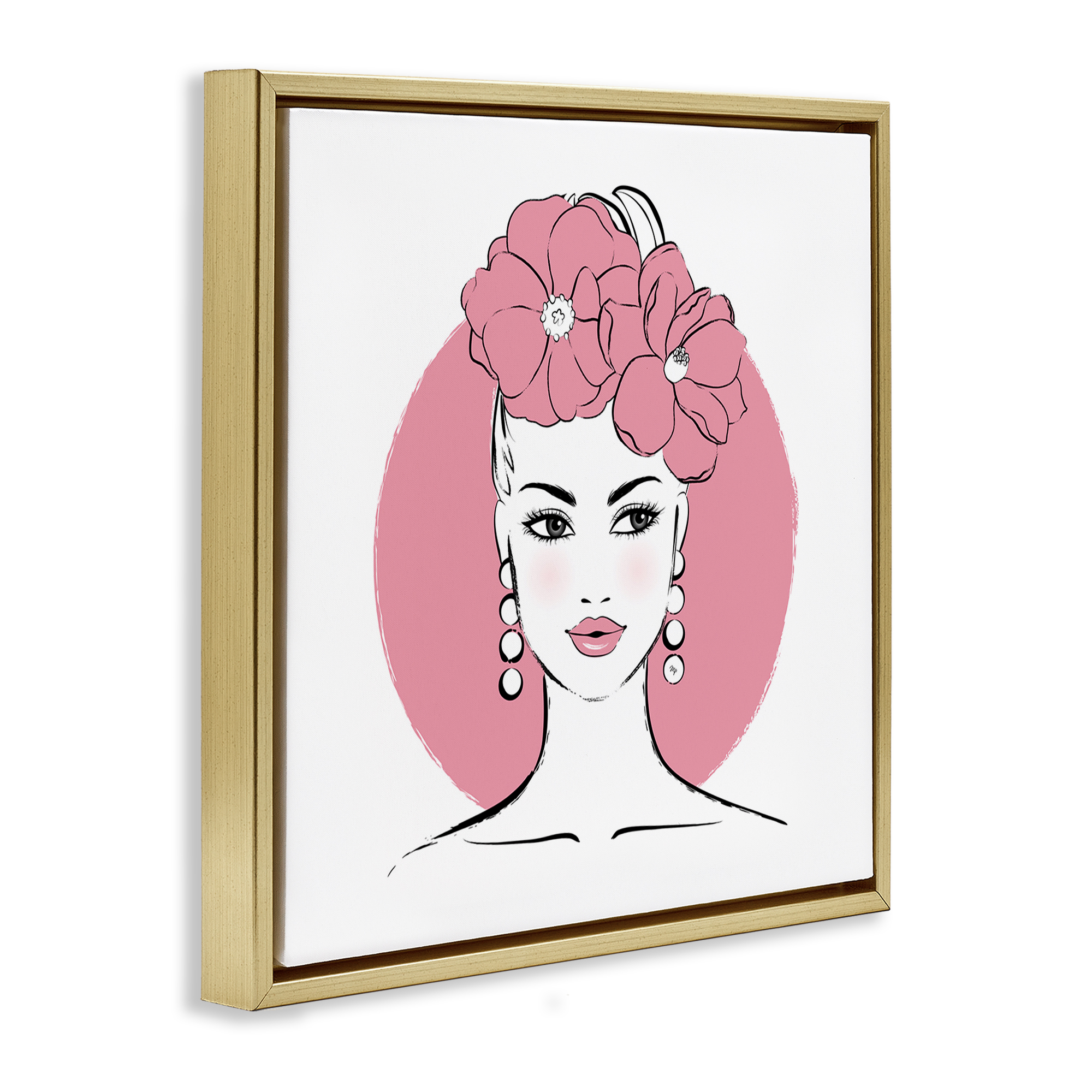 Stupell Industries Pink Lady Portrait Novelty Painting Gold Floater Framed Art Print Wall Art, 25 x 25