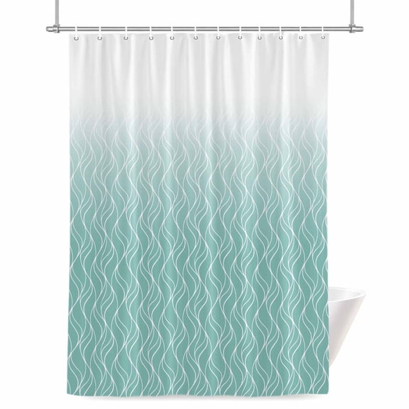 Gradient Teal Shower Curtain, Abstract Morocco Teal Curved Lines Waterproof Shower Curtain Set with 12 Hooks Lightweight Bath Curtains Fabric Bathroom Decor 72x84 Inches