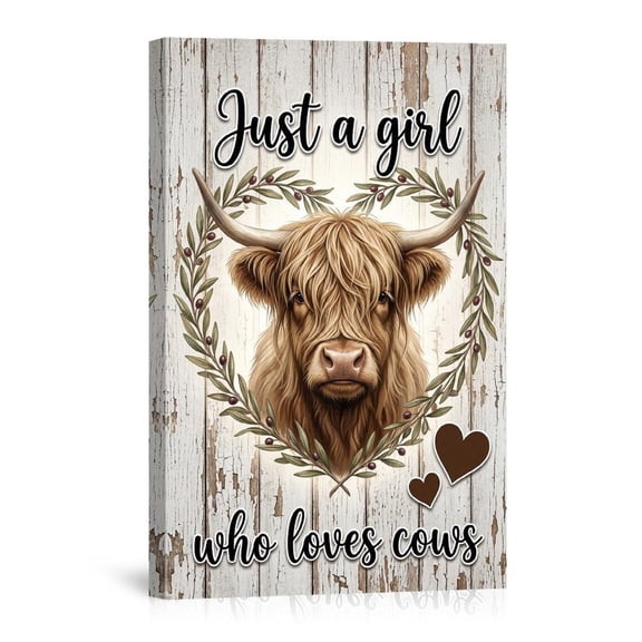 Just A Girl Who Loves Cows Highland Rustic Farmhouse Animal Home USA Made Canvas