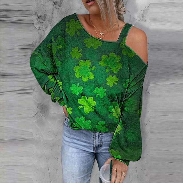 Chemise pour Femme St.Patrick'S Day Imprimé Sweat-Shirt à Épaulette Graphique Pull-Over à Manches Longues