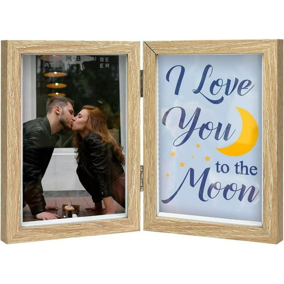 I Love You To The Moon Folding Photo Frame 6x4 Wood 2 Vertical Visual Window Picture Frames with Paper Affection Message Card Memorial Gift Photo Frame for Mother Grandma or Lover Mixed Color