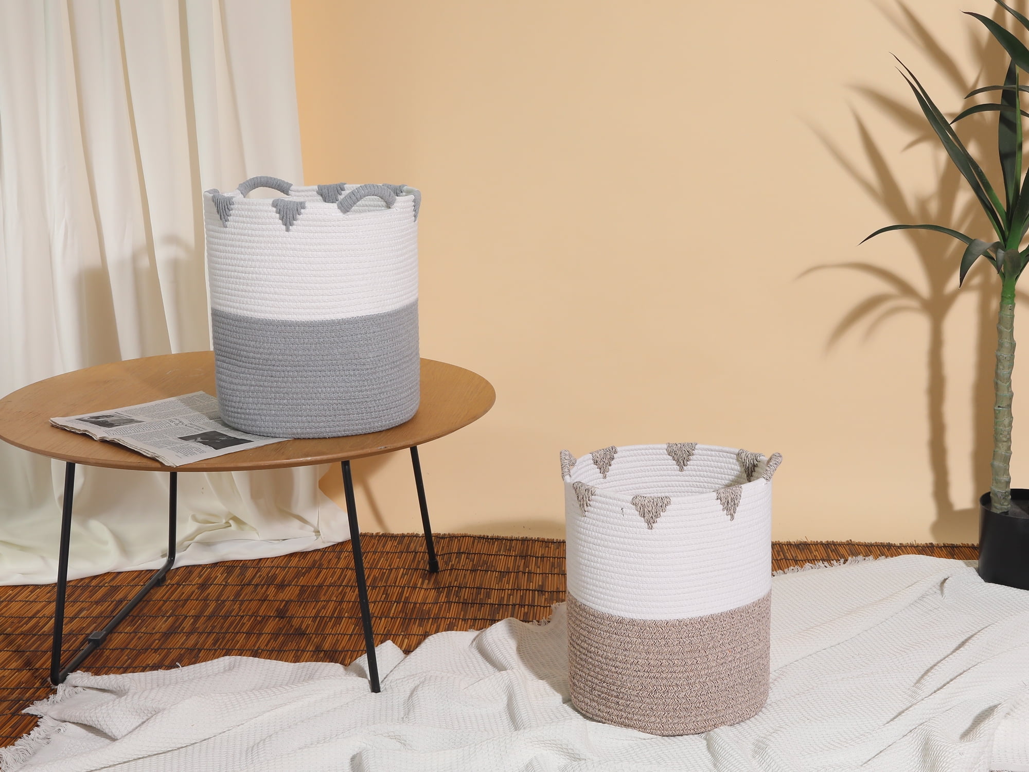 Unique Bargains Woven Storage Basket for Clothes Organizer Bin Gray/White 11.8*14.2in