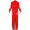 thumbnail image 4 of Yeahdor Mens Zipper Crotch Jumpsuit Long Sleeve Stretchy Catsuit Patent Leather Night Club Bodysuit Red XL, 4 of 7