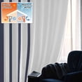 thumbnail image 5 of Blue Vertical Striped Blackout Curtains for Bedroom/Living Room, Pinch Pleated Black Out Curtains, White Minimalist Modern Room Darkening Window Drapes with Hooks 2 Panels, 39"x70", 5 of 8