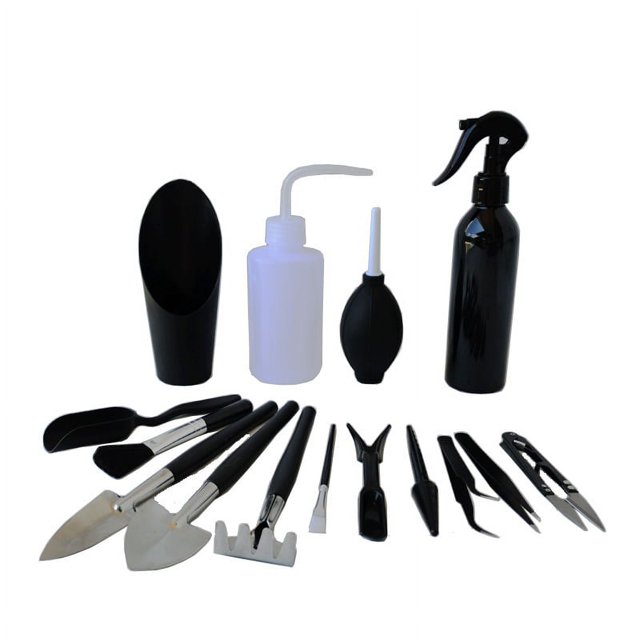 Kits de herramientas de jardinería interior, 15 pequeñas herramientas de trasplante de suculentas mini herramientas de bonsái, con tijeras de podar, mini regadera, rastrillo y pala para césped de jardín ER