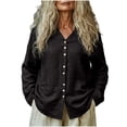 thumbnail image 3 of Feancey Cotton Linen Shirts for Women V Neck Button Down Blouses Long Sleeve Lightweight Breathable Gauze Tops Loose Fit Casual Summer Beach Shirt Black L, 3 of 6