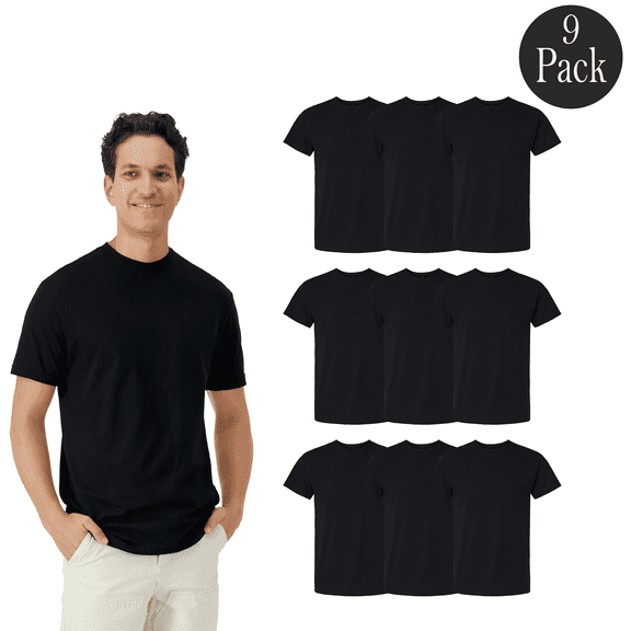 Gildan Light Cotton T-Shirt for Men, Short Sleeve Crew Neck Modern Fit Tee, Black, 9 Pack, Size S