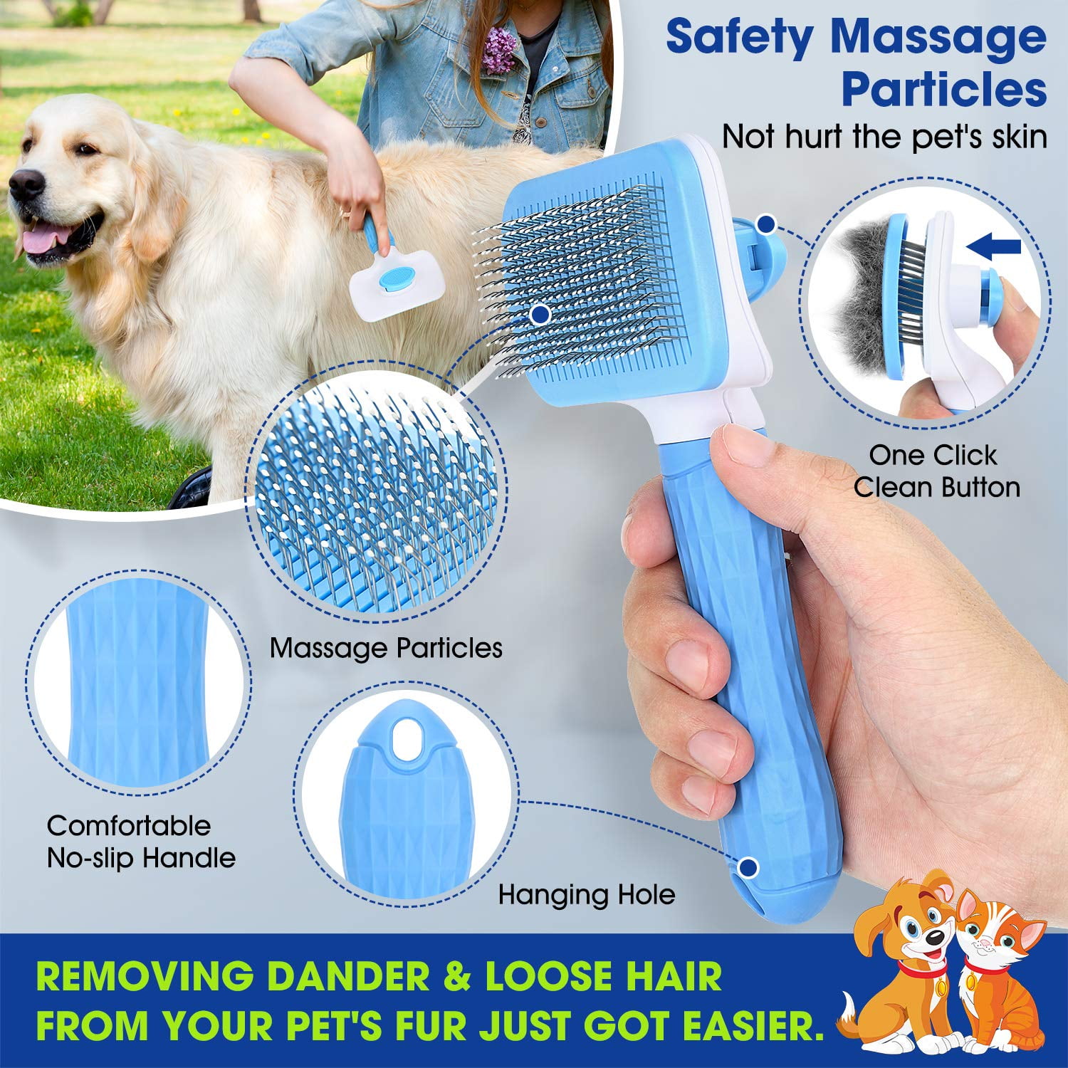  FYY Dog and Cat Brush for Shedding, Self Cleaning Dog Grooming  Brush Pet Slicker Brush for Long or Short Haired Dogs Cats Grooming Supplies  Pink : Pet Supplies