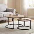 thumbnail image 3 of Villachico 31.5" Natural Oak Round Nesting Coffee Table, Set of 2, Wood Tabletop and Metal Frame, 3 of 7