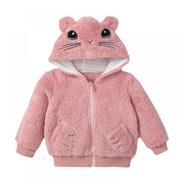 Baby Toddler Girls Fleece Hooded Jacket Zip up Cute Cartoon Kitten Hood