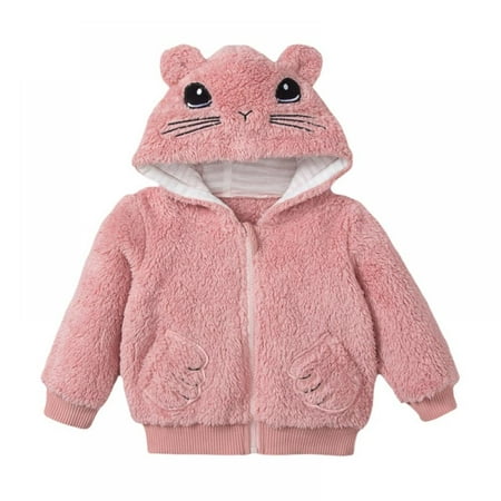 

Baby Toddler Girls Fleece Hooded Jacket Zip up Cute Cartoon Kitten Hood Coat Plush Thicken Warm Overcoat Winter Infant Newborn Outwear For 3-6 Months