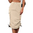 thumbnail image 2 of Unir Women Multi Pocket Cargo Midi Skirt High Waist Side Drawstring Ruched Twill Casual Street Bottom 1PC XS-S-M-L-XL Plus Size Friendly, 2 of 6