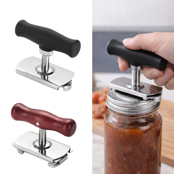 2 Pack Adjustable Jar Opener Set, Easy-Grip Lid Opener for Jars, Bottles and Containers, Stainless Steel Manual Kitchen Tool, Black and Wood Handle