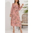 thumbnail image 2 of Scoop Neck Shirred Floral Print Dress for Women Mid-Calf Length Pink Large, 2 of 4