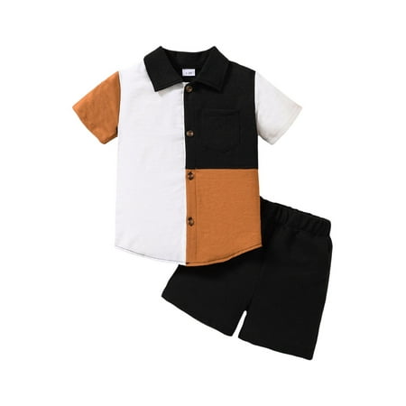 

Sunisery 2Pcs Toddler Kids Boys Summer Outfits Short Sleeve Contrast Color Shirt Casual Shorts Clothes Sets Black 4-5 Years