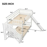 EUROCO Wood Twin over Twin Bunk Bed with Slide and Staircase, Low Profile Bunk Bed with Storage for Kids Teens