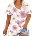 thumbnail image 2 of YOTAMI Womens Fashion Tops Floral Print Casual Tops Plus Size V-Neck Short Sleeve Loose Fit Summer Blouses White, 2 of 5