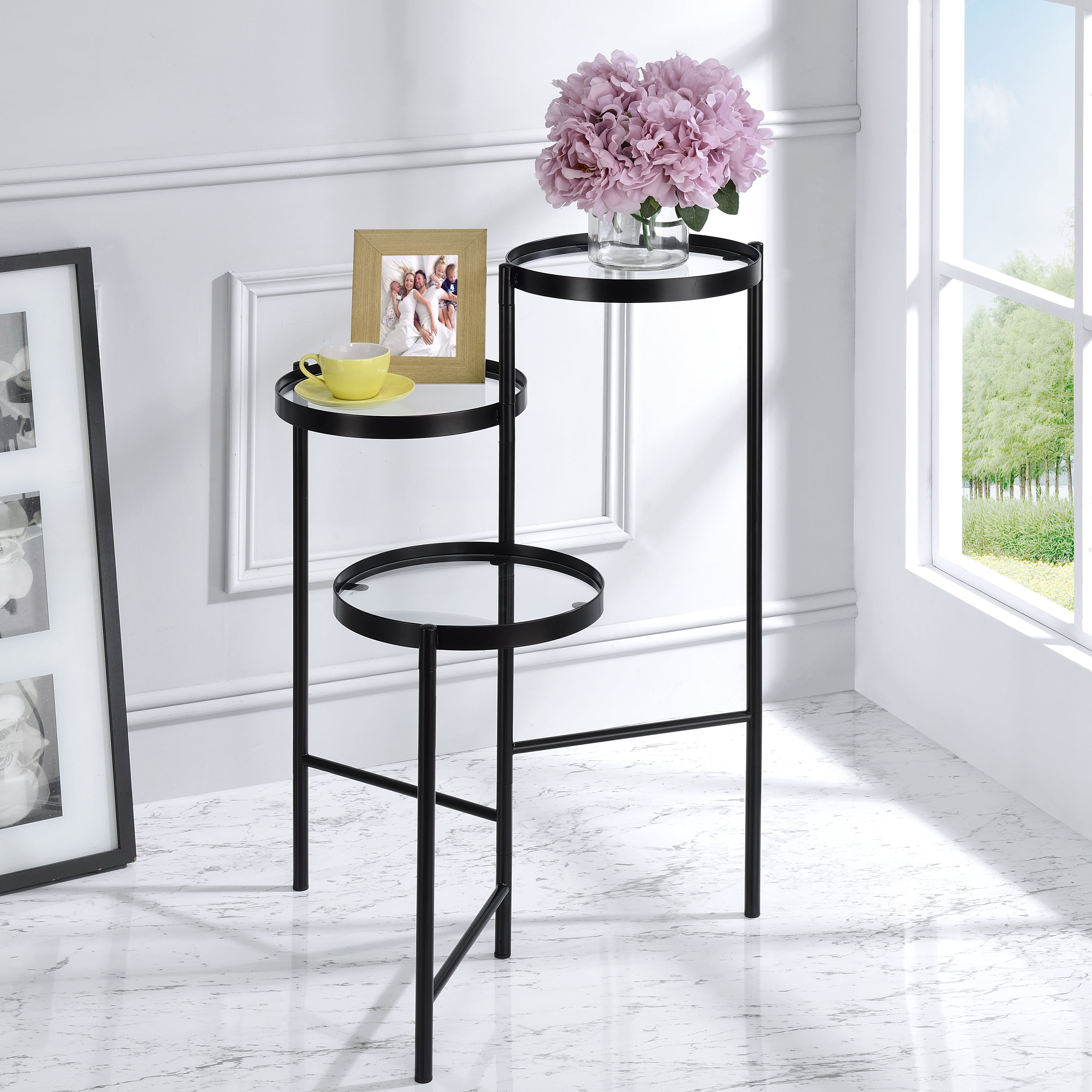 Furniture of America Selena Indoor 3-Tier Plant Stand, Black