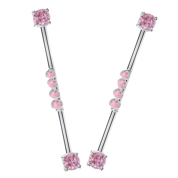 WEUVEB Titanium Industrial Barbell Earrings Pink Stylish Durable 2Pcs