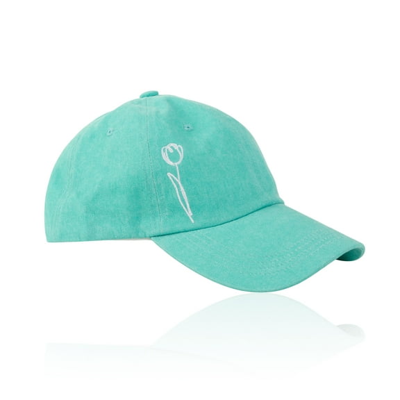 Howard's Adjustable Aqua Sky Stonewashed Embroidered Flower Baseball Cap for Women and Men