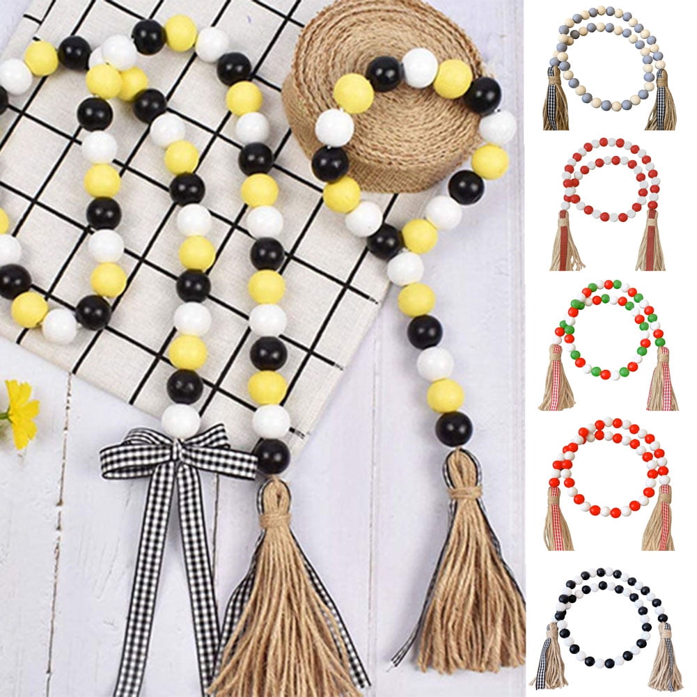 Details about   Handmade Wooden Bead Garland Gift With Tassels Farmhouse Wall Hanging Home Decor 
