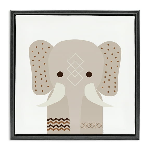 Stupell Industries Neutral Tone Elephant Animals Painting Black Floater Framed Canvas Art Print Wall Art, 18 x 18