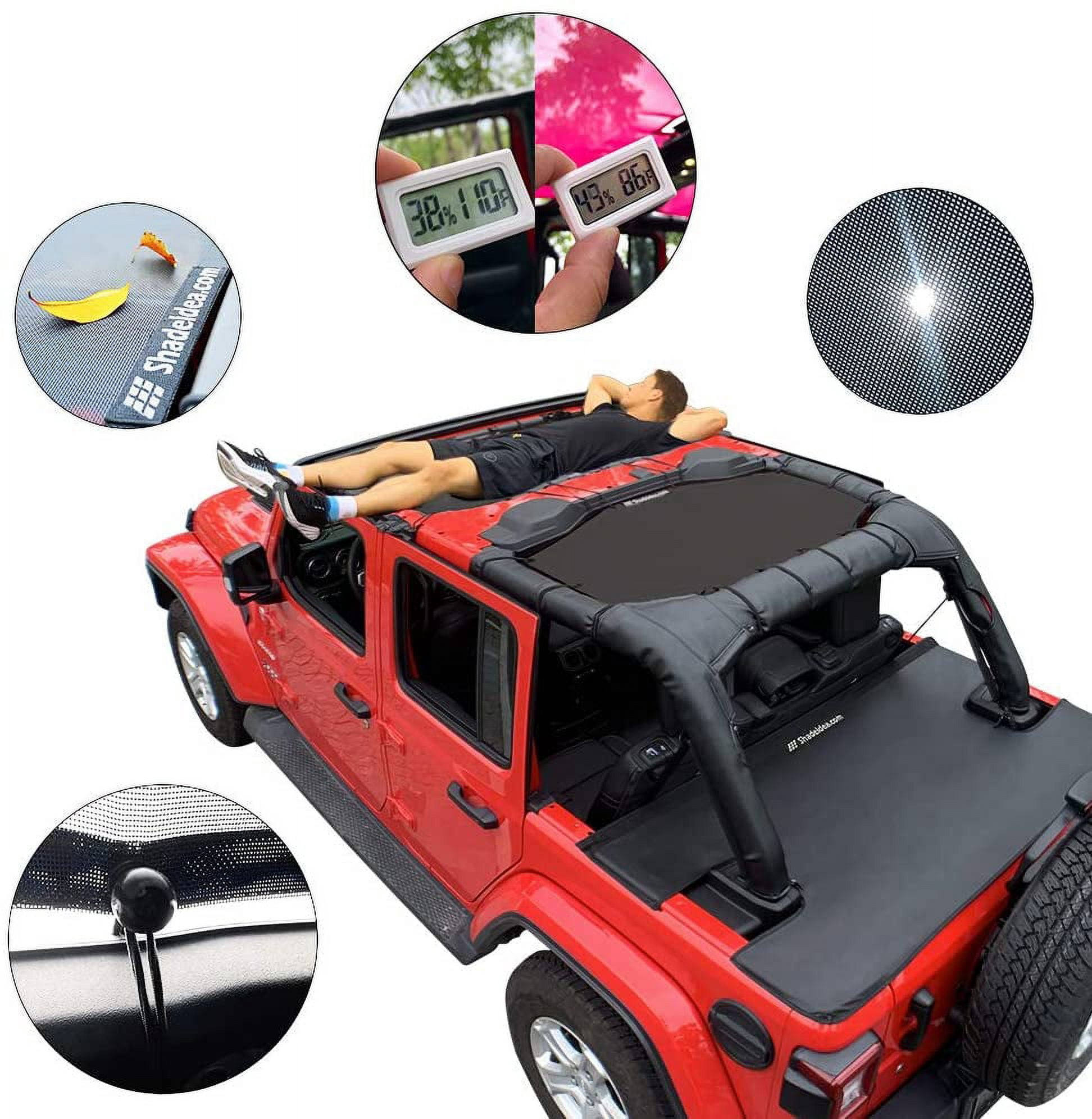 Shadeidea Jeep Wrangler Sun Shade JL Top Sunshade Front and Rear 2 piece-Black Mesh Screen Sunshade JLU Unlimited 4 Door 2018-Current New Model Cover UV Blocker with Grab Bag-10 Years Warranty