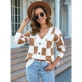 thumbnail image 5 of Women Fall Button Down Long Sleeve Cardigan Open Front Ribbed Knit Oversized Cardigan Sweaters Camel L, 5 of 9