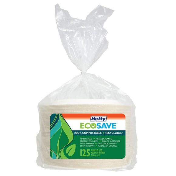 Hefty EcoSave® Dinner Plates, Disposable Plates, 125 pack