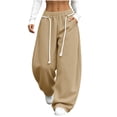 thumbnail image 2 of Vixolx Womens Wide Leg Sweatpants Decorative Drawstring Elastic Waist Baggy Barrel Pants with Pockets Casual Solid Color Trousers, 2 of 7