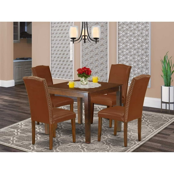 East West Furniture Dining Room Set Mahogany, OXEN5-MAH-66