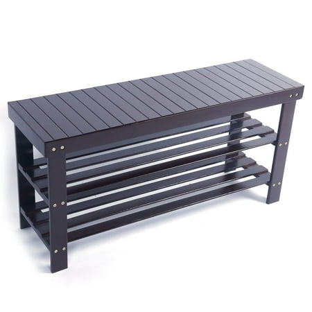 Shoe Rack with Bench, 3-Tier Bamboo Shoe Rack Bench for Entryway, Heavy