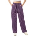 thumbnail image 4 of LVHAOGJOB Womens Wide Leg Cargo Pants with Pockets Pants Elastic Waist Lightweight Drawstrings Trousers for Juniors, 4 of 5