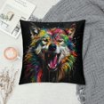 thumbnail image 2 of COMIO Wolf Pillow Covers Tie Dye Throw Pillow Covers Safari Animals Print Cushion Cases For Living Room Splash Graffiti Hip Hop Top Decorative Accent Pillow Cases Colorful Teal Black, 2 of 5