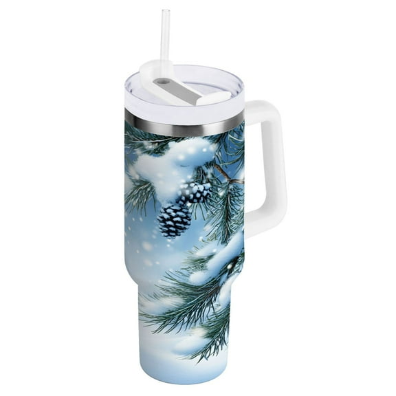 Ryvnso 40 oz Tumbler with Handle and Straw Insulated Stainless Steel Travel Mug with Lid Winter Snowflake on Tree